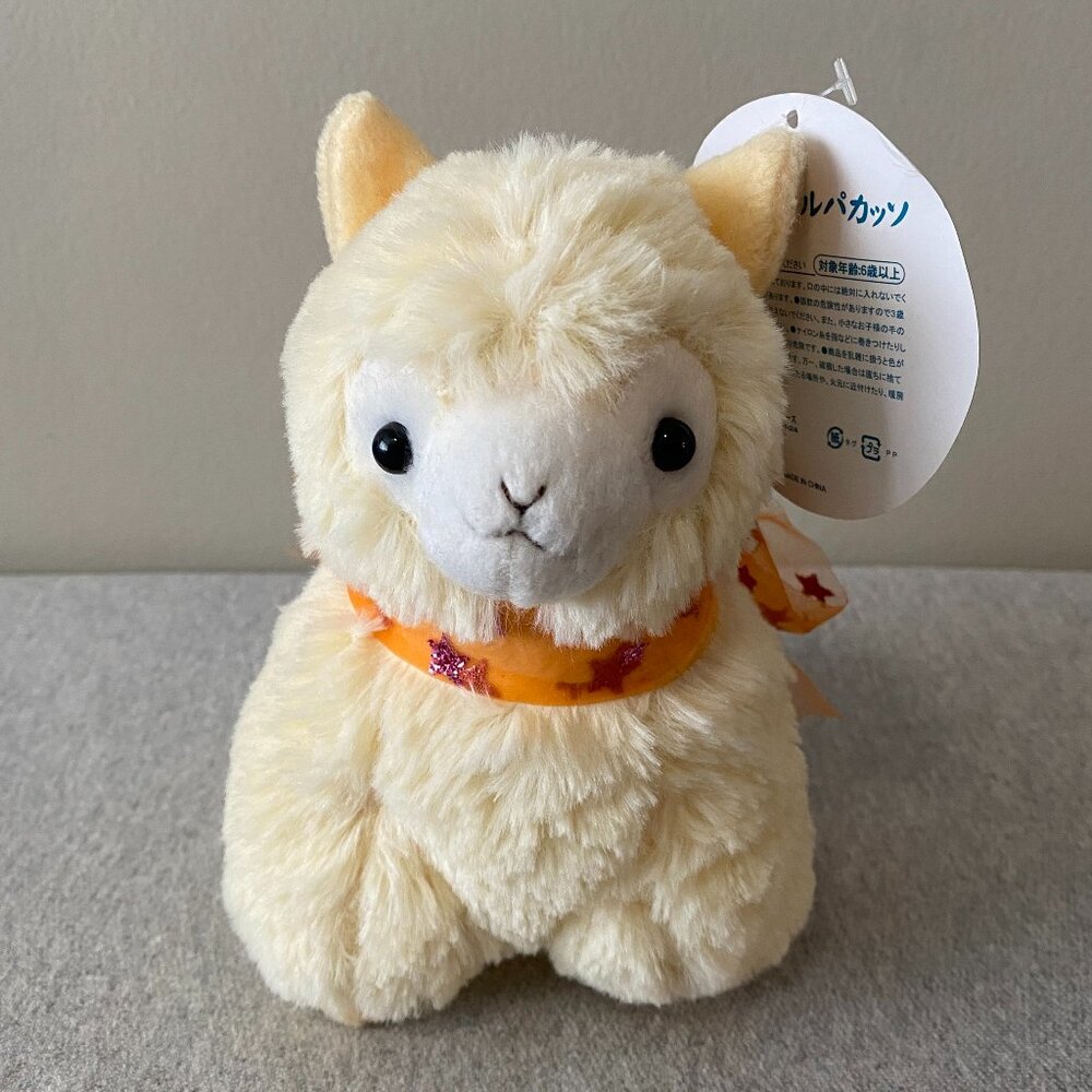 NWT Amuse Cream Alpaca Alpacasso Plush Orange Bow Japan 7"